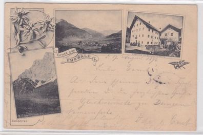 94241 AK Lithographie Gruss aus Ehrwald Zugspitze, Gasthaus schwarzen Adler 1909