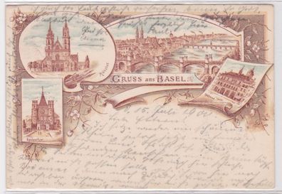 90425 Ak Lithographie Gruss aus Basel Spalenthor, Münster, Rathaus 1900