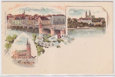 36634 Ak Lithographie Gruss aus Basel in der Schweiz um 1900