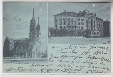 25424 Mondscheinkarte Gruß aus Basel Hotel Schweizerhof 1898