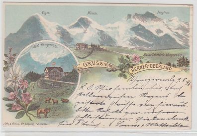 03261 Ak Lithographie Gruß vom Berner Oberland Hotel Wengernalp 1896