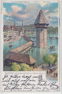 68261 Ak Luzern mit Kappelbrücke und Wasserturm 1903