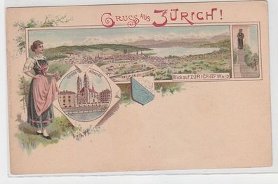 67099 Ak Lithographie Gruß aus Zürich in der Schweiz Grossmünster um 1895