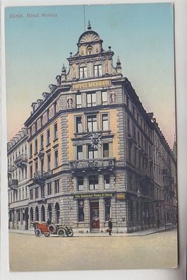 66961 Ak Zürich Automobil vorm Hotel Merkur um 1910
