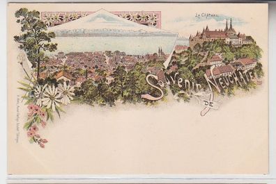 67175 Ak Lithographie Souvenir de Neuchatel Neuenburg in der Schweiz um 1900