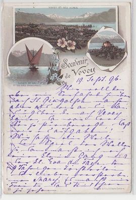 68763 Ak Lithographie Souvenir de Vevey Schweiz 1896