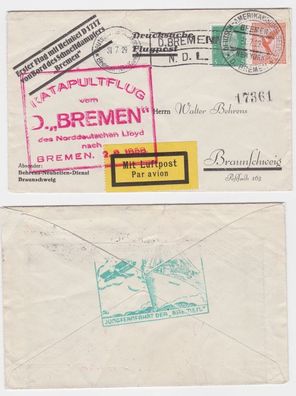92173 Flugpost Katapultflug Dampfer 'Bremen' Norddeutscher Lloyd n. Bremen 1929