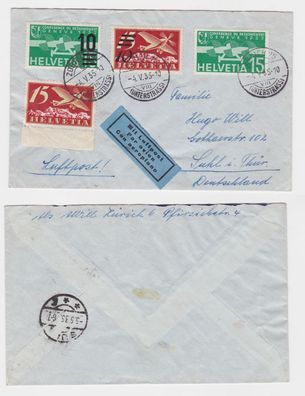 82996 Luftpost Schweiz Zürich Suhl 1935 Überdruck Marken