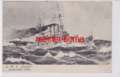 85228 Künstler Ak S.M.S. 'Preußen' bei stürmischer See, Marineschiffspost 1916