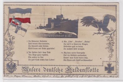 56009 Ak Torpedoboot V 187 'Unsere deutsche Heldenflotte' 1915
