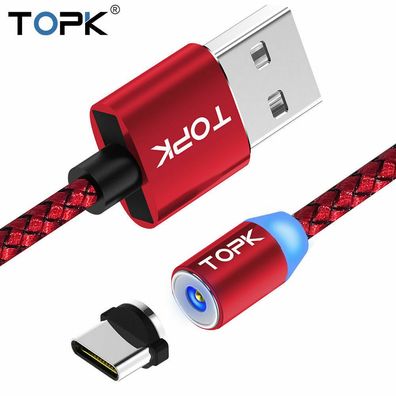 TOPK USB-C LED Ladekabel & Magnet Plug für Samsung Huawei Xiaomi Sony
