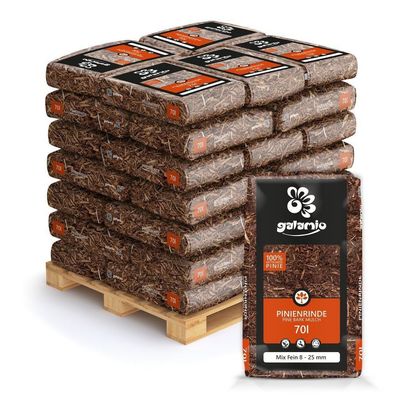 Pinienmulch Pinienrinde Rindenmulch Pinie Deko Mix 8-25mm 70l x 36 Sack 2520l Palette