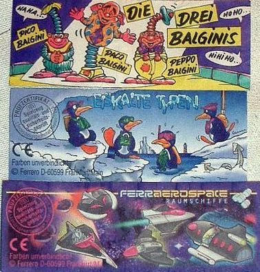 3 Beipackzettel, Die drei Baginis 1993, Eiskalte Typen 1996, Ferrae