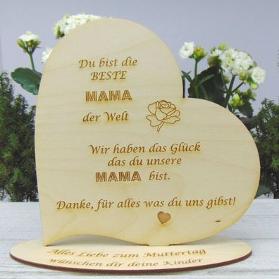 Geschenk Muttertags Herz Personalisiert aus Holz Du bist die beste Mama.....