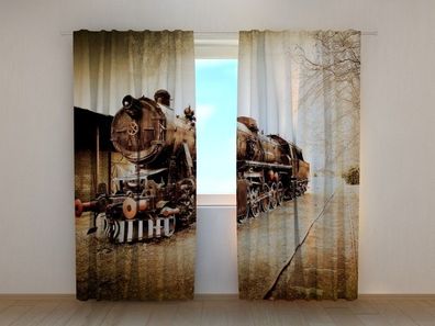 Fotogardine alte Dampflokomotive, Fotovorhang mit Motiv, Fotodruck, Gardine auf Maß