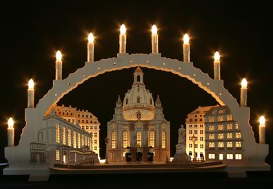 Schwibbogen Frauenkirche Dresden 70cm LED Vorbeleuchtung Erzgebirge Lichterbogen