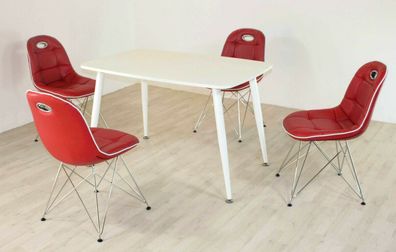 Tischgruppe rot/ weiß Essgruppe Esszimmergruppe Schalenstuhl modern design C5