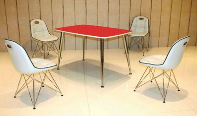 Tischgruppe weiß/ rot Essgruppe Esszimmergruppe Schalenstuhl modern design C3