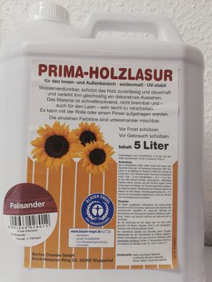 GP.3,60€/ L) 5 L Holzschutzlasur Lasur Holzlasur Farbe Zaunlasur + + Palisander + +