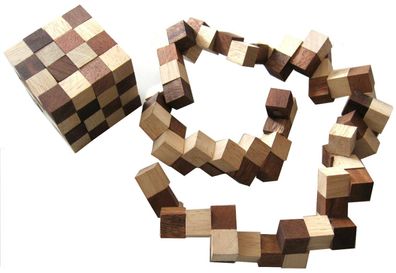 Schlangenwürfel 4x4 Gr. L - 2. Wahl - 8 cm - Snake Cube - - Logikspiel aus edlem Holz
