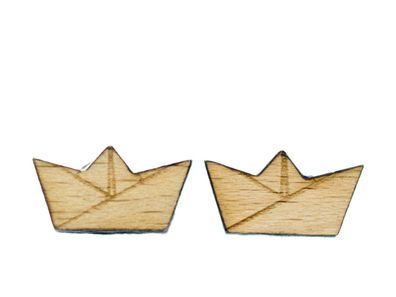 Boot Ohrstecker Miniblings Stecker Meer Ozean Schiff Segeln Origami Holz