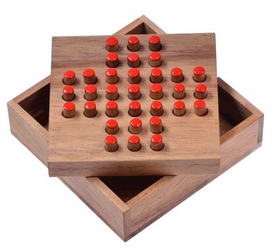Solitär Gr. S - rote Stecker - Solitaire - Logikspiel aus Holz