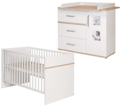 Babybett Kinderbett Matratze a Schublade Juniorbett 120x60 Weiß-Grün  3x1 