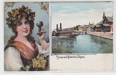 65157 Ak Gruß aus Biebrich am Rhein mit Dampfer 1909