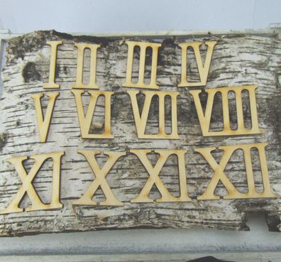 Römische Zahlen Ziffern 1 - 12 in 60mm Höhe für Uhren aus Holz ROM8060