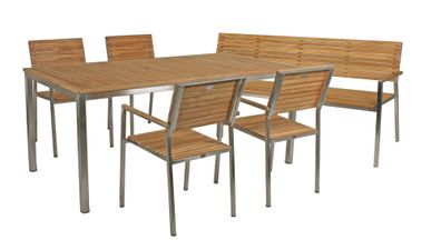 6tlg. Teak Tischgruppe Gartenmöbel Gartentisch Stuhl Garten Stapelstuhl Tisch