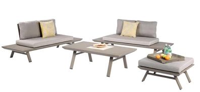 Alu Sitzgarnitur Sitzgruppe Garten Lounge Set Gartenmöbel Massiv Tisch Sofa grau