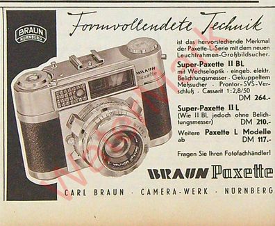 Originale alte Reklame Werbung Fotoapparat Braun Paxette (3)