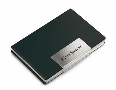 Visitenkartenetui Visitenkartenbox mit Gravur schwarz Lederoptik Metall graviert