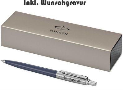 Exklusiver PARKER Kugelschreiber JOTTER silber/ blau Laser Gravur graviert
