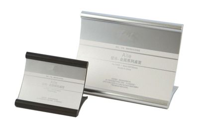 Trendiger Tischaufsteller Preisschild aus Aluminium schwarz oder silber