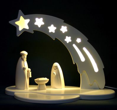 LED Schwibbogen Sternenschweif mit Christi Geburt weiß vom Erzgebirge Fachhandel