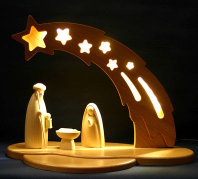 LED Schwibbogen Sternenschweif mit Christi Geburt natur vom Erzgebirge Fachhandel
