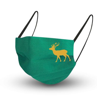 Baumwollmaske in GRÜN mit Innenvlies - Hirsch mit Geweih - 15990 + Gratiszugabe