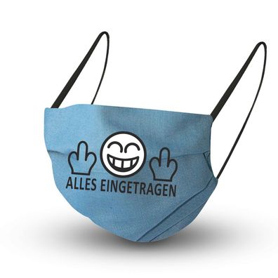 Baumwollmaske in Graublau mit Innenvlies - Alles eingetragen - 15987 + Gratiszugabe