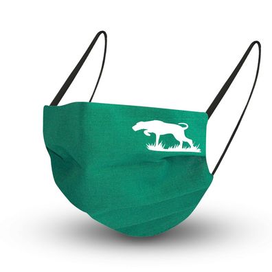 Baumwollmaske in GRÜN mit zertifiziertem Innenvlies - Hund Jagdhund - 15979 + Gratis