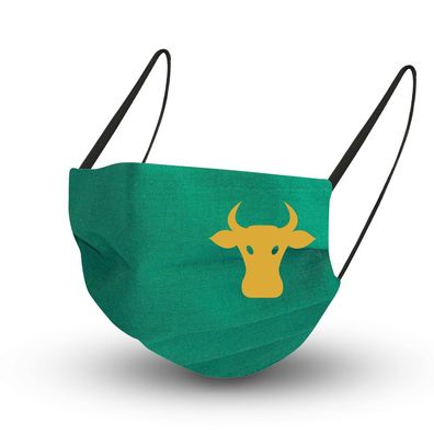 Baumwollmaske in GRÜN mit zertifiziertem Innenvlies - Rind Ochse - 15962 + Gratiszug