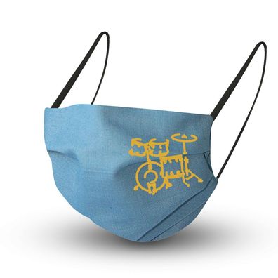 Baumwollmaske in Hellblau mit zertifiziertem Innenvlies - Schlagzeug - 15944 + Gratis