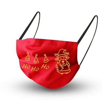 Baumwollmaske in ROT mit Innenvlies - Ho Ho Ho Weihnachten Elch - 15970 + Gratiszugab