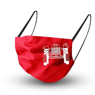 Baumwollmaske in ROT mit zertifiziertem Innenvlies - Traktor Trekker - 15965 + Gratis
