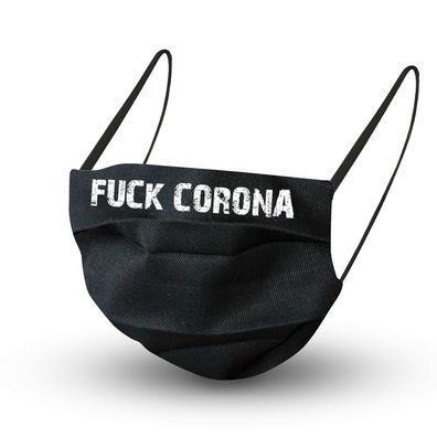 Baumwollmaske in Schwarz mit Innenvlies - F * ck Corona - 15989 + Gratiszugabe