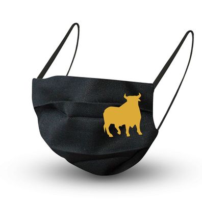 Baumwollmaske in Schwarz mit Innenvlies - Rind Bulle Vieh Kuh Ochse - 15961 + Gratisz