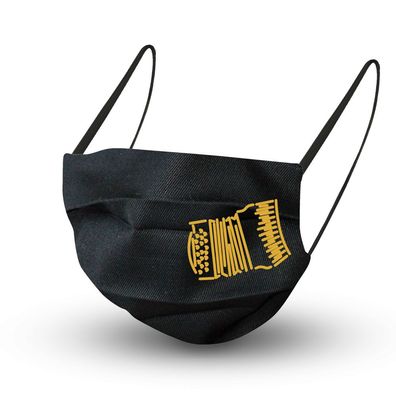 Baumwollmaske in Schwarz mit Innenvlies - Schifferklavier Akkordeon - 15948 + Gratisz