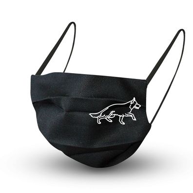 Baumwollmaske in Schwarz mit zertifiziertem Innenvlies - Hund Schäferhund - 15980 +