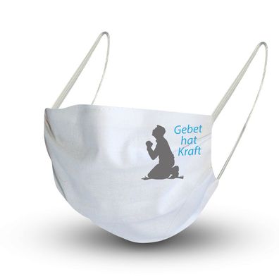 Baumwollmaske in WEISS mit zertifiziertem Innenvlies - Zitat: Gebet Hat Kraft - 15960