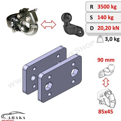 Adapterplatte für Anhängebock von NATO auf EU Mercedes 100 1988-1996